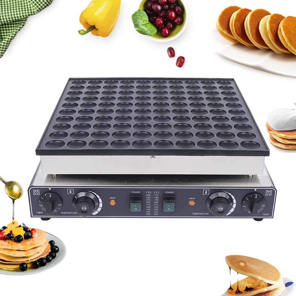 100PCS Commercial Pancake Maker Machine, Electric Dutch Non-Stick Mini Pancakes Baker, 122-572℉ Heat Stainless Steel Dutch Poffertjes Grill for Restaurants, Cafes, Breakfast, Snacks, Desserts