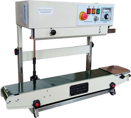 INTSUPERMAI Continuous Sealer Auto Band Sealing Machine with PVC Membrane Aluminum Foil Film Plastic Food Packing (FR-770 Vertical)