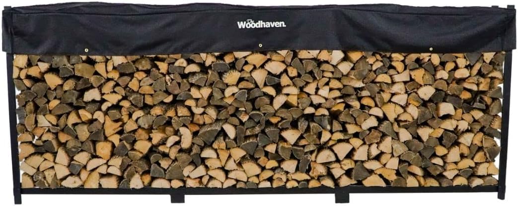Woodhaven 12 Foot 3\/4 Cord Black Outdoor Wood Rack - Optional Cover - Heavy Duty Metal Log Rack - Black Powder Coat Finish