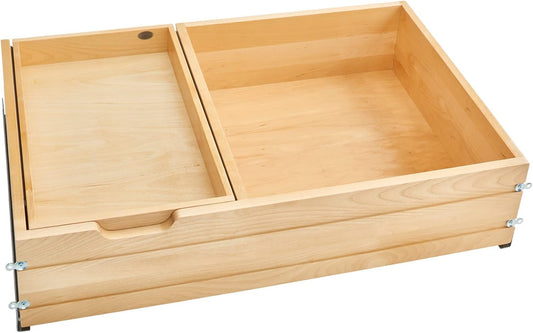 Rev-A-Shelf 4WTCDD-876HFLSC-1 34.5 Inch Frameless Tiered Deep Drawer Organizer with Soft Close Slides For Tall Pots, Appliances, and More