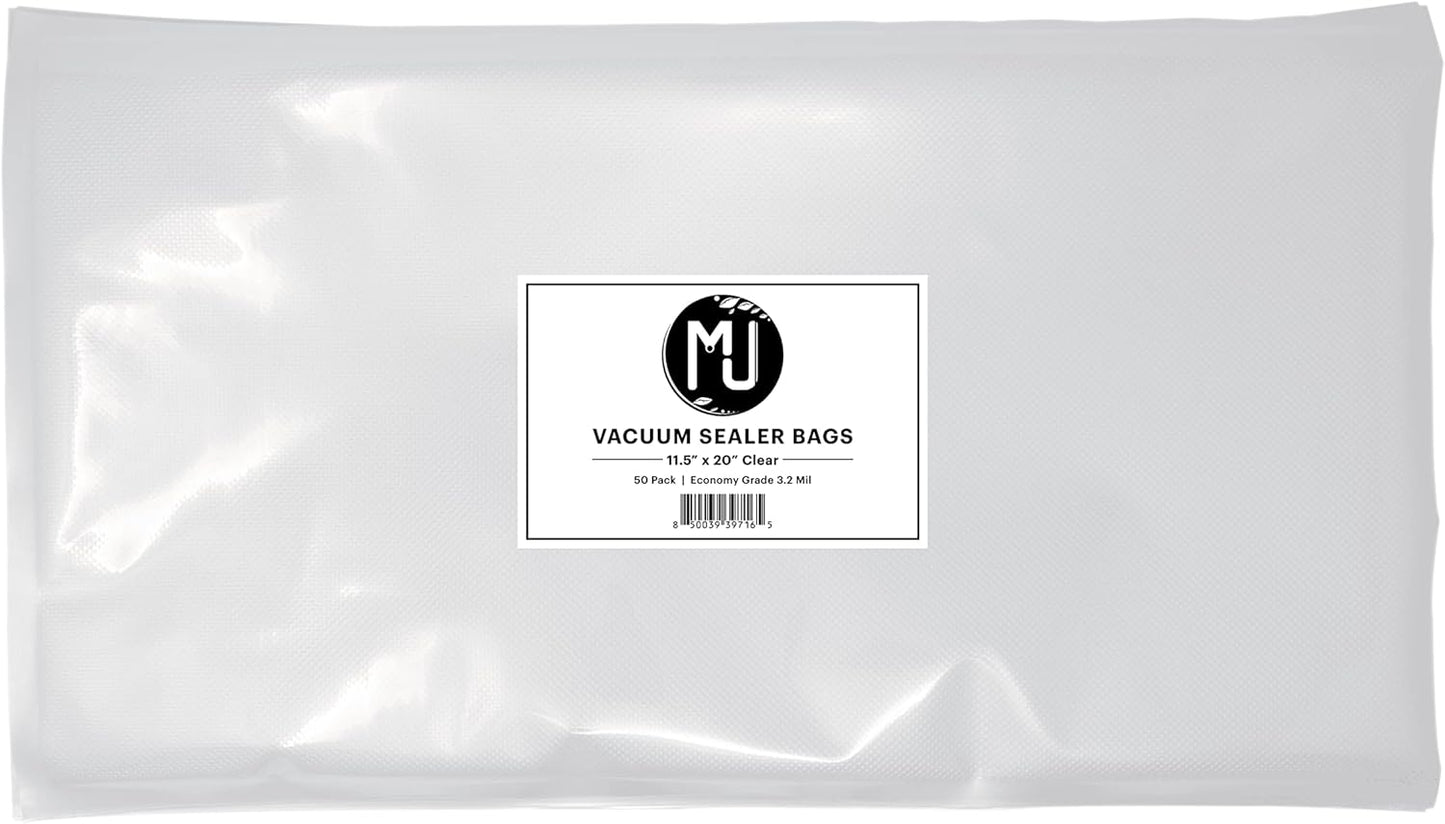 MJ Commercial-Grade Vacuum Sealer Bags for Food Storage, Sous Vide | Case of 500 (11.5" x 20" 3.2 Mil, Clear)