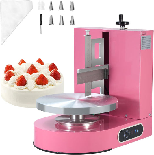 Happybuy Cake Decorating Machine,Pink,Cake Cream Spreading Coating Smearing Machine, Low Noise Cake Frosting Machine, Turntable with Adjustable Scraper, for 4" to 12" Cake, 25-320RPM Rotating Speed