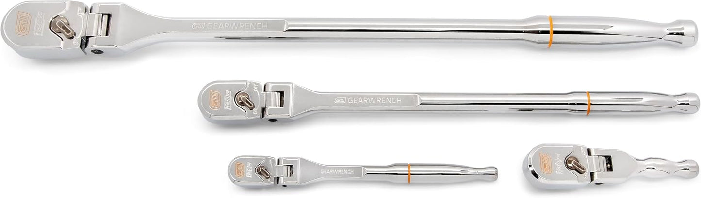 GEARWRENCH 4 Piece 1\/4", 3\/8", and 1\/2" Drive 120XP Full Polish Flex Handle Teardrop Ratchet Set | 81230XP