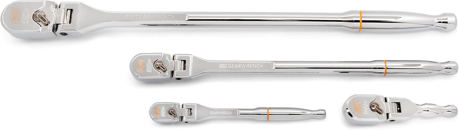 GEARWRENCH 4 Piece 1\/4", 3\/8", and 1\/2" Drive 120XP Full Polish Flex Handle Teardrop Ratchet Set | 81230XP