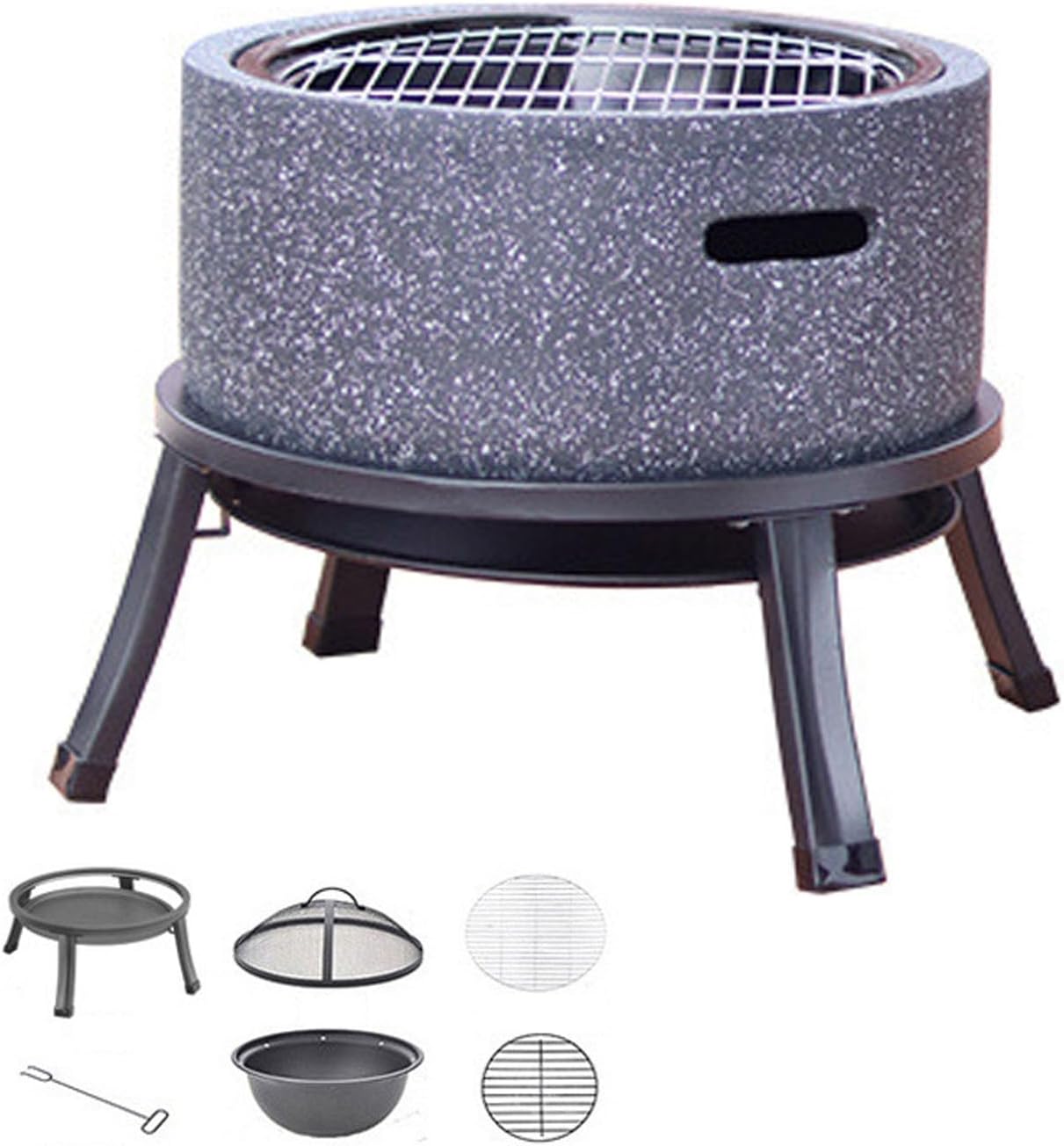 ocpcrn Clay Charcoal Stove Portable Grill, 16x17 Inch Outdoor Fire Pit Combo Hibachi Grill with Marble Steel Bracket White Grey(Grey)