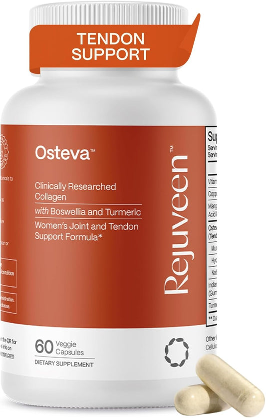 Rejuveen Osteva Joint Support Supplement for Women | High Potency Collagen, Turmeric, Boswellia | for Flexible Cartilage & Tendons, Resilient Knees & Hip, Improved Mobility | Non-GMO, 60 Ct