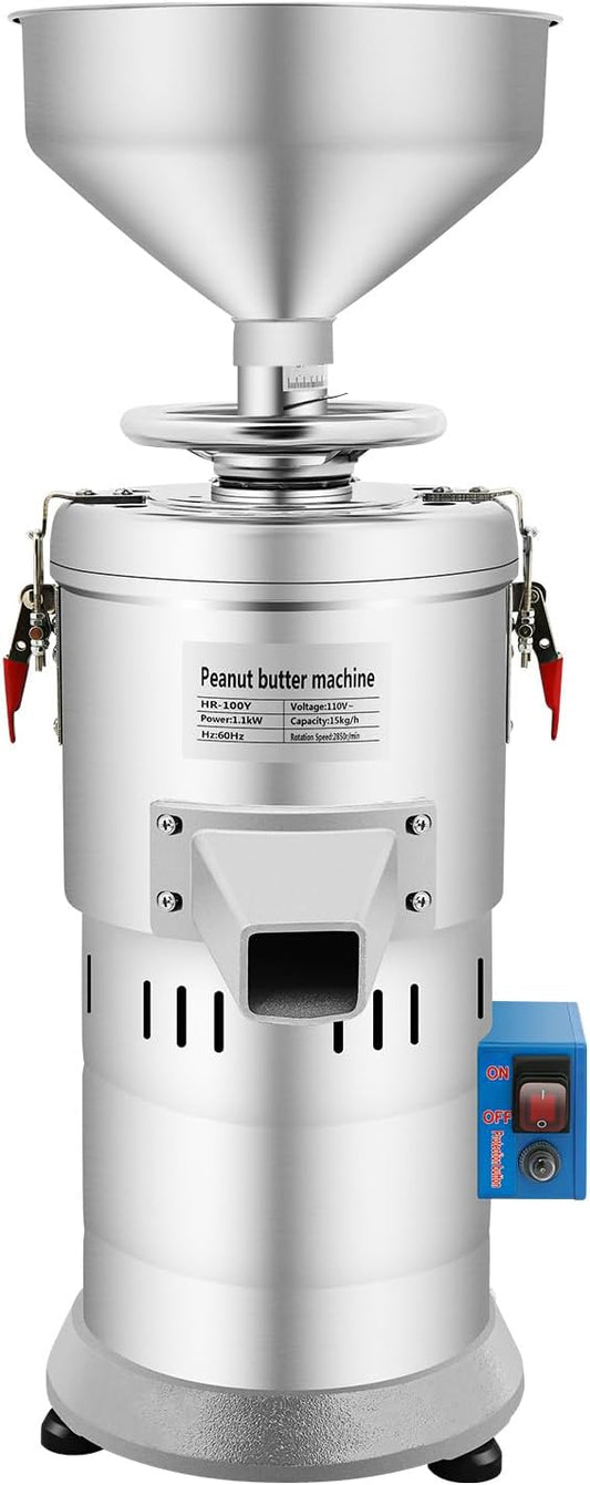 Commercial Peanut Butter Machine, 1100W Electric Peanut Butter Maker Machine, Nut Butter Machine Low Noise Household, Commercial Mill, High-Speed Grinding for Rice, Peanuts, Almonds
