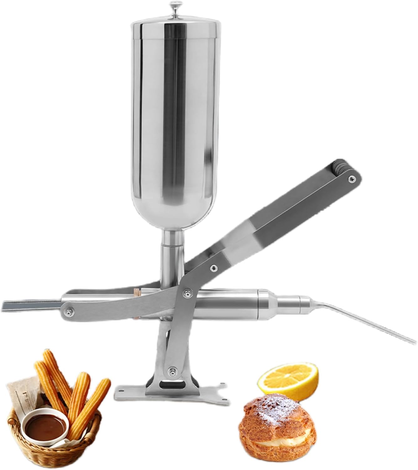 Manual Donut Filling Machine, Stainless Steel Cream & Jam Filler with 4 Nozzles, 5L Capacity Commercial Churro Filler for Bakeries, Dessert Shops & Home Use