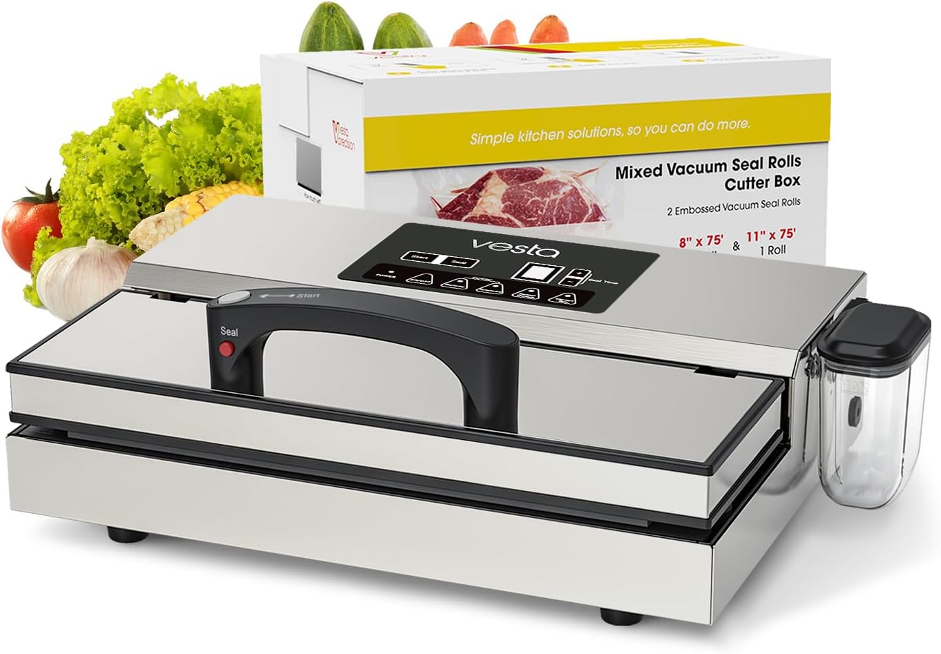 Vesta Precision Vac'n Seal Pro I Vacuum Sealer - Smart Seal Design, Full Speed Operation, Effortless Heavy Workload, Patented Cutter Box Bags, Designed and Serviced in USA