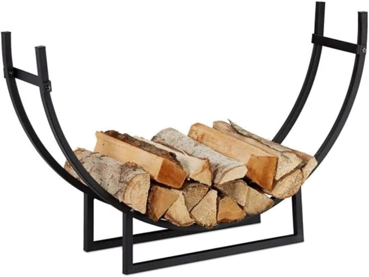 Outdoor Fireplace Firewood Rack with Adjustable Tubular Wood Holder for Easy Assembly and Storage Outside