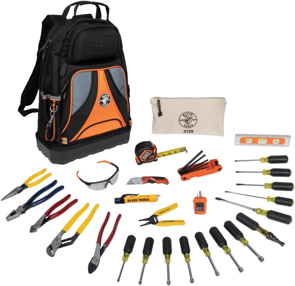 Klein Tools 80028 Hand Tools Kit includes Pliers, Screwdrivers, Nut Drivers, Backpack, and More Jobsite Tools, 28-Piece Tools Set