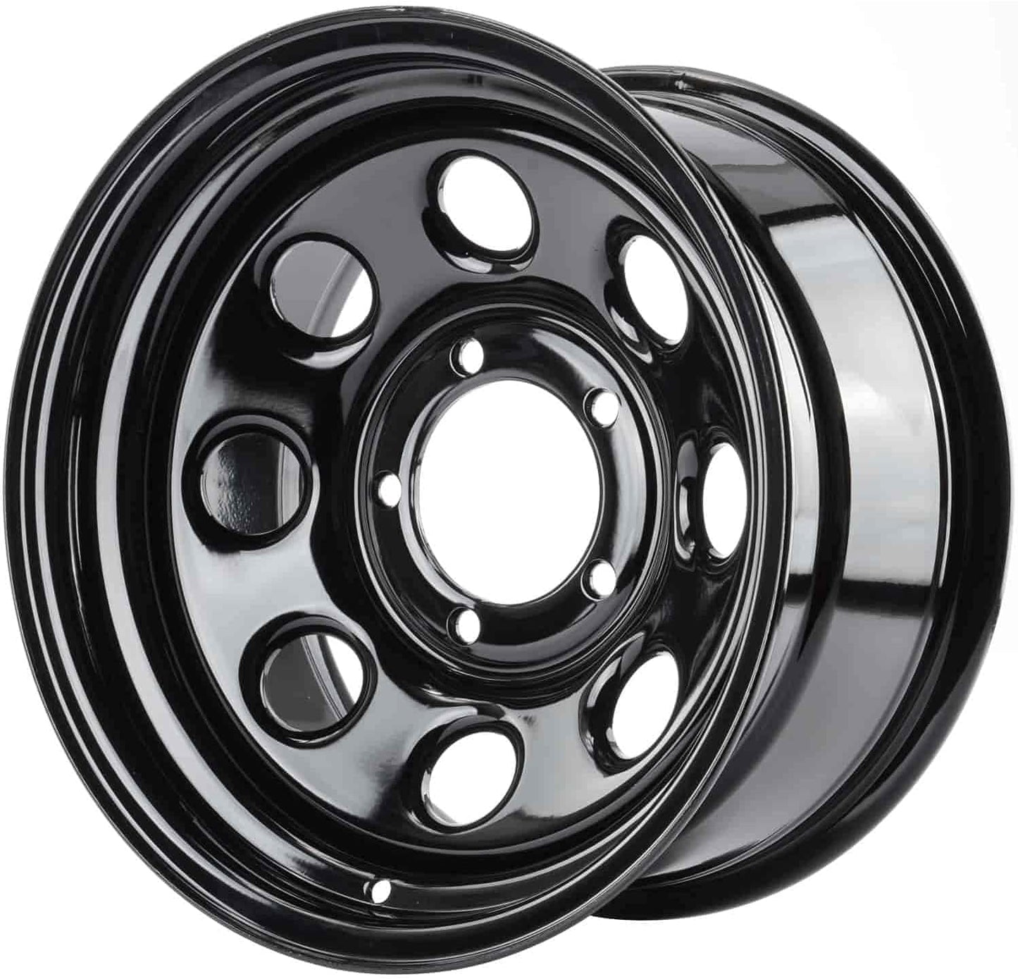JEGS Baja-8 Steel Wheel 16” x 8” | 5 x 5.5” Wheel Bolt Pattern Spacing | -12 mm Offset | 4” Backspacing | Black Powder Coat | Optional Center Cap Available Separately