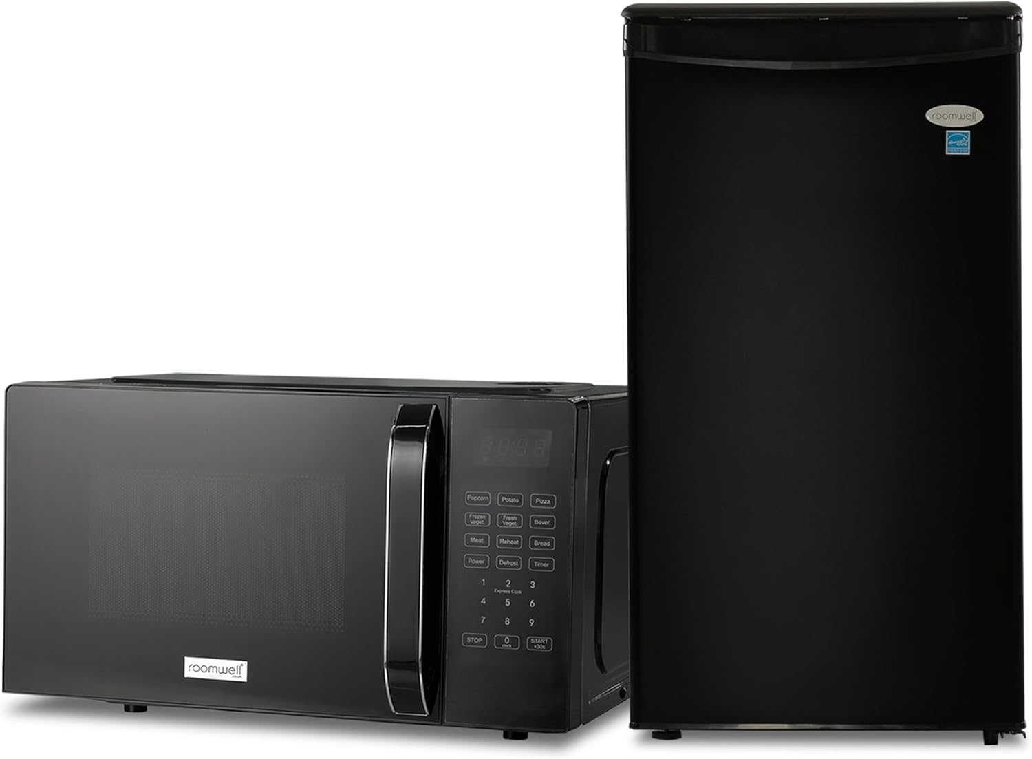 roomwell E-Star 3.3 Cu Ft Mini Fridge without Freezer and 0.7 Cu Ft Microwave Countertop Small with Digital Display Combo