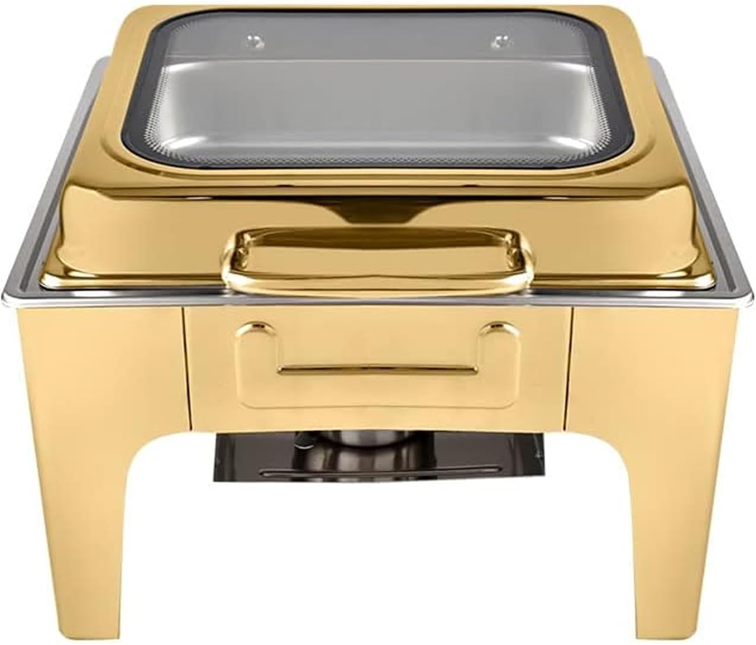 6.8L Golden Stainless Steel self-Service Stove, Heating Square Insulation Stove hot Pot Hydraulic Glass lid self-Service Stove, Suitable for Hotels, Restaurants, Parties