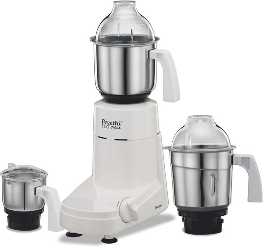 Preethi Eco Plus Mixer Grinder, White, 3 Jar