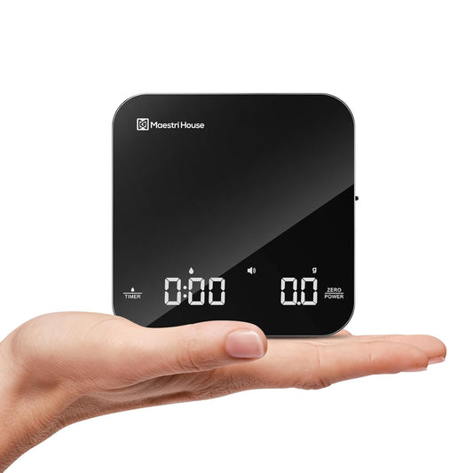 Rechargeable Mini Coffee Scale with Timer, Maestri House Espresso Scale, 2kg\/0.1g Accurate Scale for Espresso and Pour-Over Coffee, Portable Digital Kitchen Scale with Automatic Timing（Black&Silver）