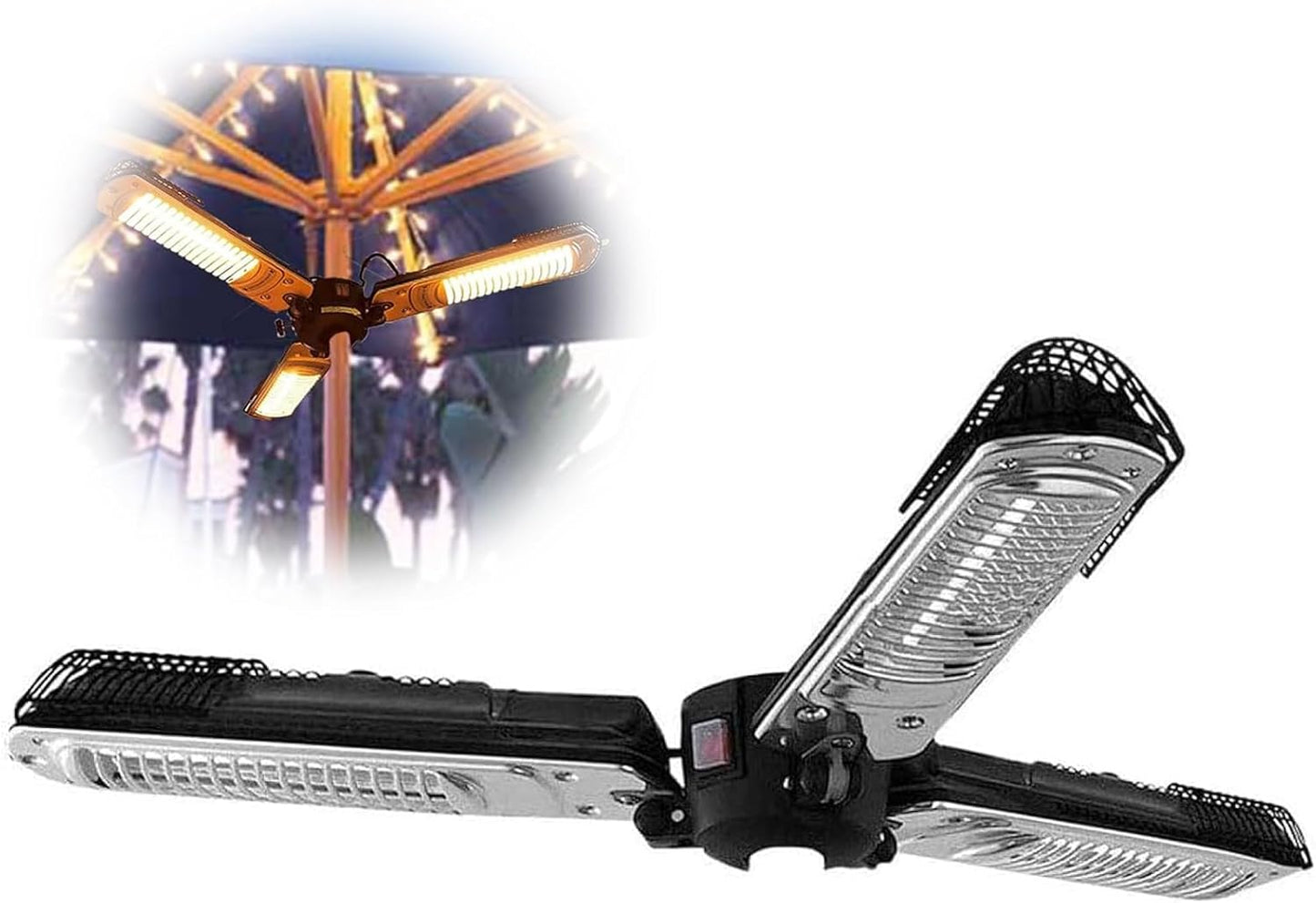 Outdoor Patio Heater, Electric Umbrella Heater/Three-Level Heating Mode Adjustable/500W-1500W Power