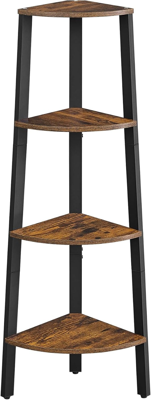 VASAGLE Corner Shelf Stand, 4-Tier Corner Bookshelf, Industrial Ladder Shelf, Plant Stand for Living Room, Office, Kitchen, Rustic Brown and Black ULLS34X