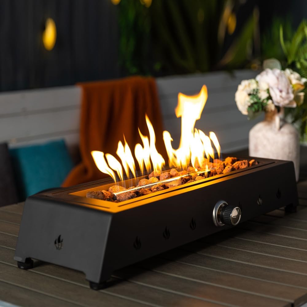 JovyTide 28" Propane Gas Fire Pits, 50000 BTU Rectangular Steel Fire Pit for Outdoor Living Room Garden Balcony -Black (Black-2)