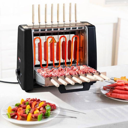 Vertical Electric BBQ Grill, Auto 360° Rotating Skewer, 1200W Rotisserie Smokeless Barbecue Kebab Oven Grill Temperature Control with 32 Strings, for Kitchen Party Restaurant