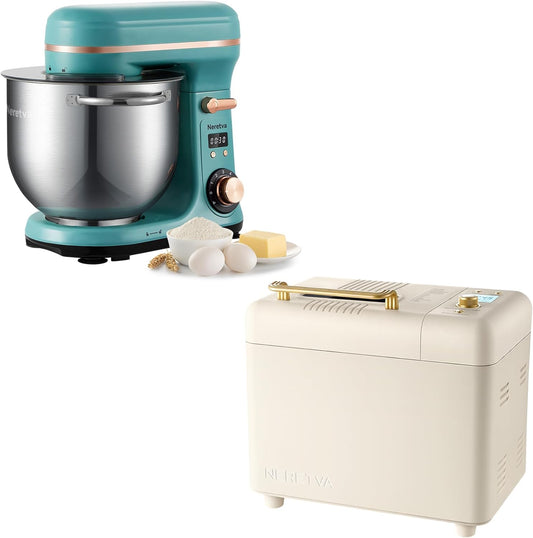 [2.2LB Max & 15-in-1] Compact Size Bread Maker Machine & BPA-Free Stainless Steel Mixers Kitchen Electric Stand Mixer