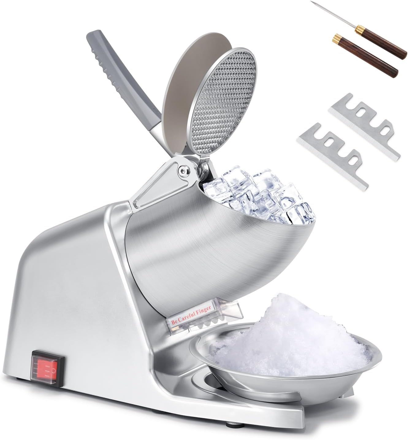 HURMOVAE Dual Blade Ice Shaver Machine Electric, 143 lbs\/hr, 300W Ice Crusher Machine with Extra Blades and Ice Pick for Home and Commercial Use, Shaved Ice Machine, ETL-Listed, Silver