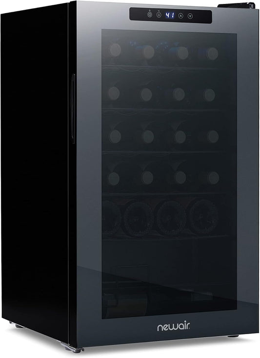 NewAir 24 Bottle Wine Cooler Refrigerator, Shadow Series Freestanding Wine Fridge with Mirror Glass Door, UV-Protected Glass & Quiet Compressor Cooling, Compact Wine Cellar