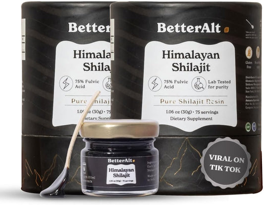 Better Alt Pure Himalayan Shilajit Resin Pack of 2 High Potency Gold Grade 150 Servings for Energy Boost & Immune Support, 85+ Trace Minerals, 75%+ Fulvic Acid, with Lab Test Report,400 mg