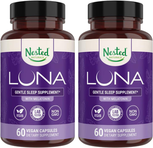 Nested Naturals Luna Sleep Aid - Non-Habit Forming Natural Sleeping Pills for Adults with Naturally Sourced Ingredients - Valerian Root, Melatonin, Chamomile, Lemon Balm, and More - 120 Vegan Capsules
