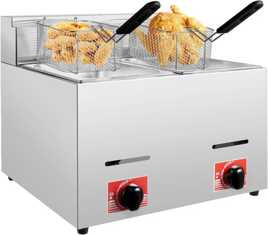 5.3QT Commercial Deep Fryer with Baskets, Handles and 2 Lids, Stainless Steel Adjustable Temperature Electric Fryer Machine for French Fries Turkey Onion Rings (22 * 18.5 * 17.3in-2800Pa)