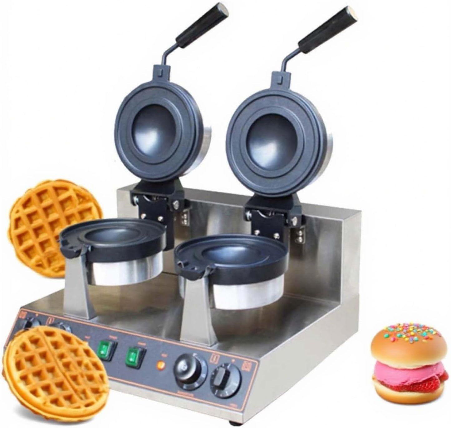 CUTANGELAR Electric Dual Head Burger Waffle Maker, Commercial Quality Appliance With Precise Time And Temperature Control, Non-Stick Plates,Suitable For Restaurants And Home Kitchens(Double Head)