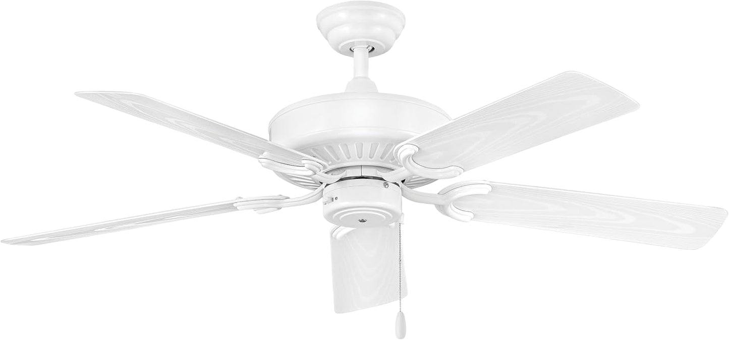 Hinkley Oasis 52" Indoor\/Outdoor Ceiling Fan - Traditional, Composite Fan Blades, Pull Chain Operation, 3-Speed with Manual Reverse, 4.5" Downrod Included, Light Kit Adaptable - Appliance White Finish