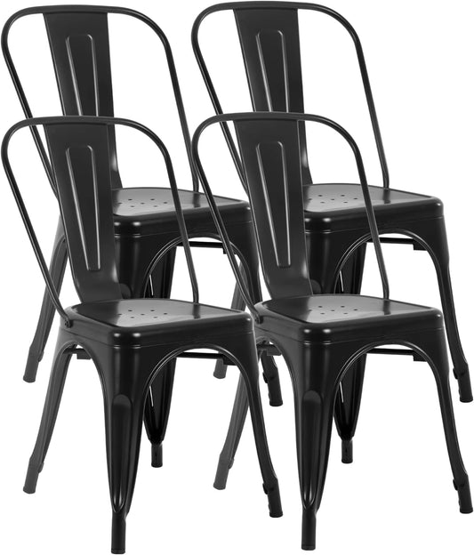 FDW | Metal Dining Chairs | Set of 4 | Black | Stackable Tolix Side Chairs with Backrest | Scratch-Resistant | Non-Slip Feet | Indoor\/Outdoor Use | 330 lbs Capacity | for Kitchen & Restaurant