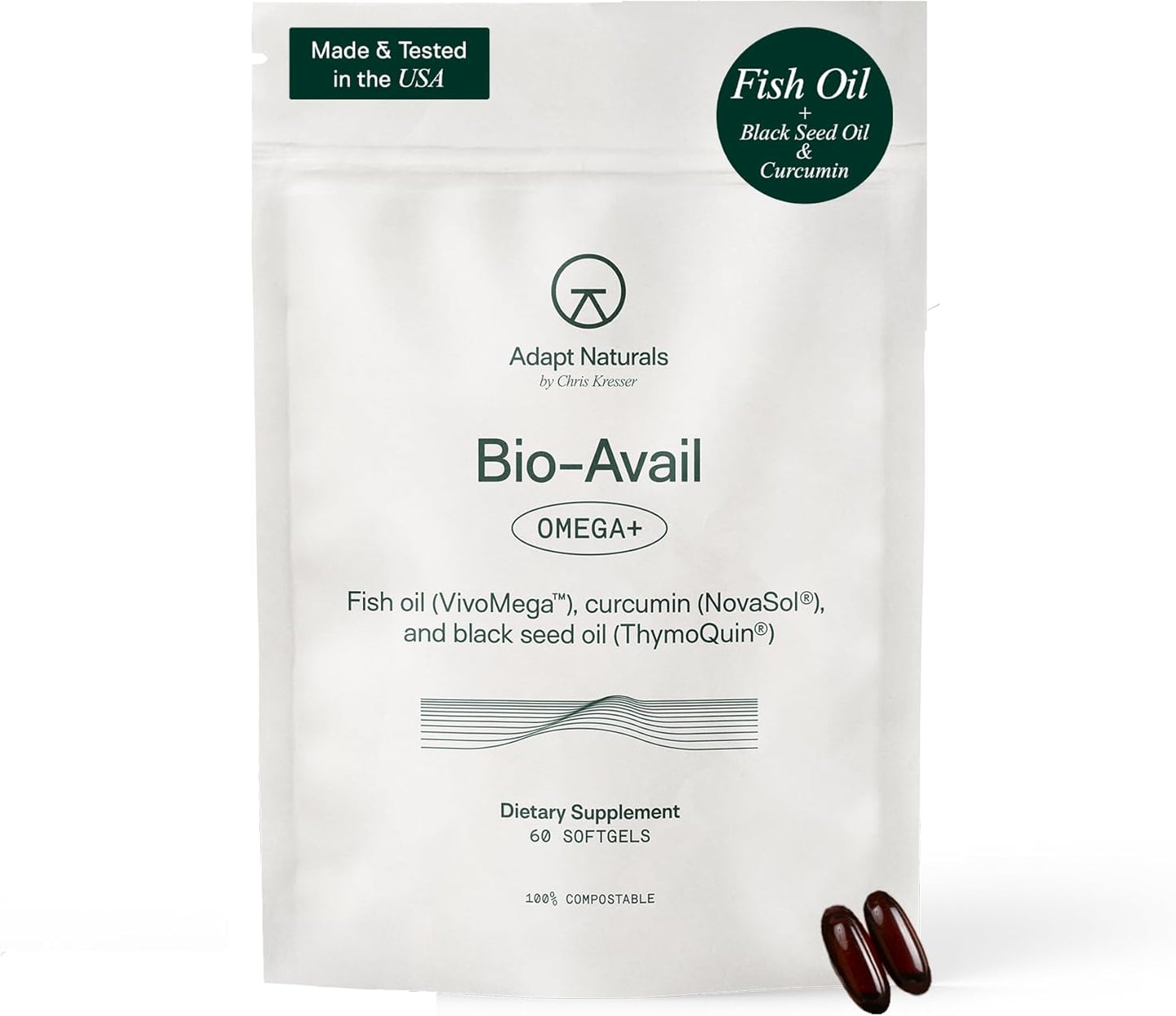 Adapt Naturals Omega 3 Fish Oil Supplement with Bioavailable Curcumin & Black Seed, 1500mg Fish Oil EPA DHA Omega 3 Fatty Acids to Support Joints, Muscles & Heart | Unflavored - 30 Days Supply