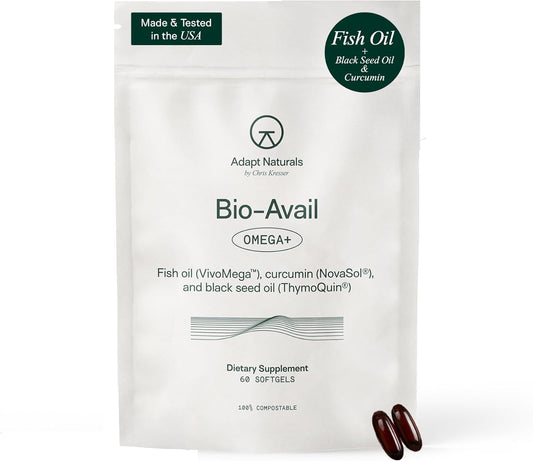 Adapt Naturals Omega 3 Fish Oil Supplement with Bioavailable Curcumin & Black Seed, 1500mg Fish Oil EPA DHA Omega 3 Fatty Acids to Support Joints, Muscles & Heart | Unflavored - 30 Days Supply