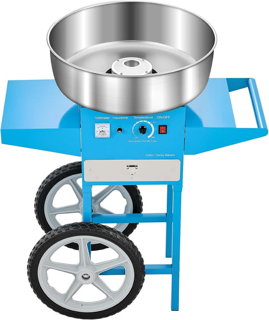Happybuy 1000W Electric Cotton Candy Machine with Cart: Boasting a 20.5 in Stainless-Steel Bowl! Equipped with a Sugar Scoop and Drawer. Ideal for Home, Kids’ Birthdays, and Family Parties