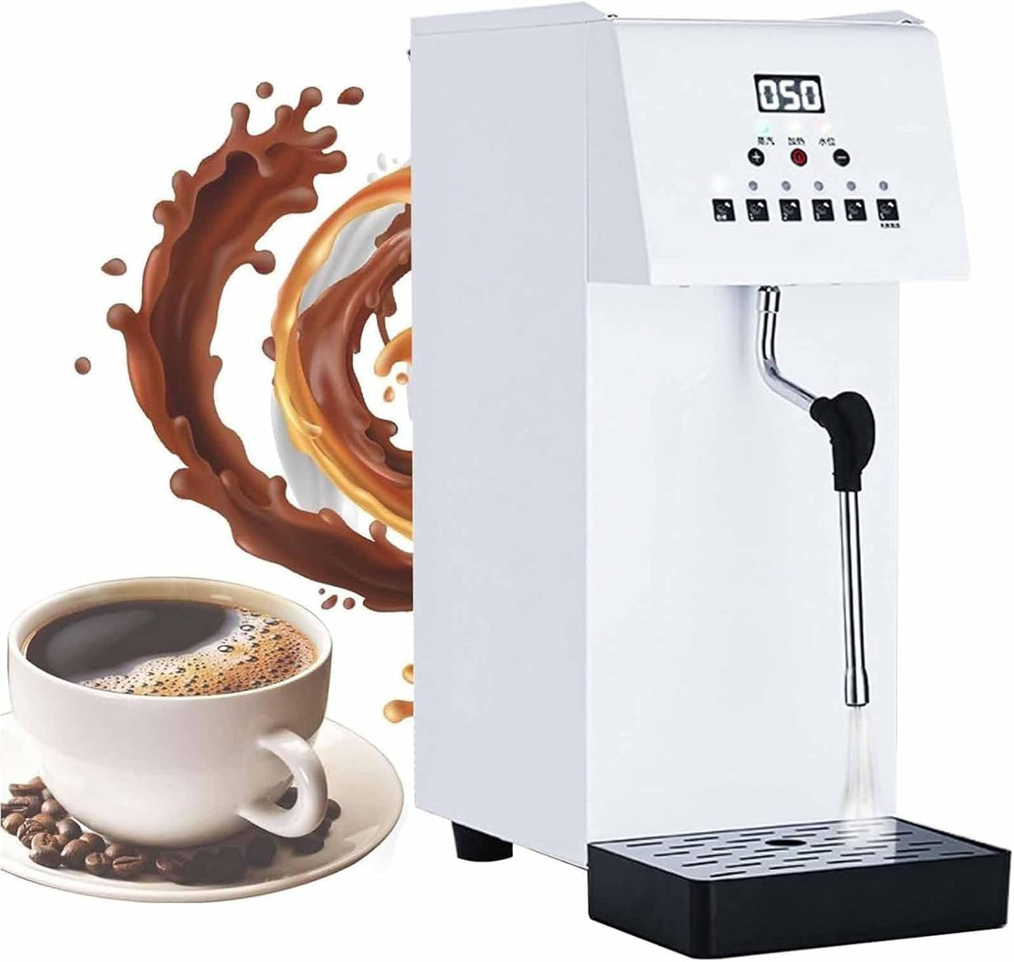 6L Commercial Automatic Steam Milk Frother Machine with LCD Display, 1.0-2.0 Bar Pressure, Ideal for Coffee & Tea, Heavy-Duty Frothing for Cafés & Restaurants