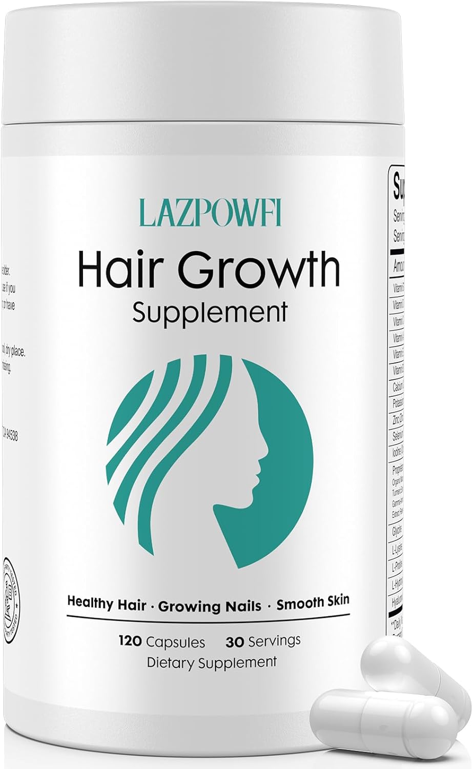 Lazpowfi Hair Growth Products, Biotin 10000mcg, 30-in-1 with Vitamin A, B3, C, D, E, Calcium, Hair Growth Supplement, Supports Hair & Nails Natural Growth Vitamins, for Women & Men - 30 Servings