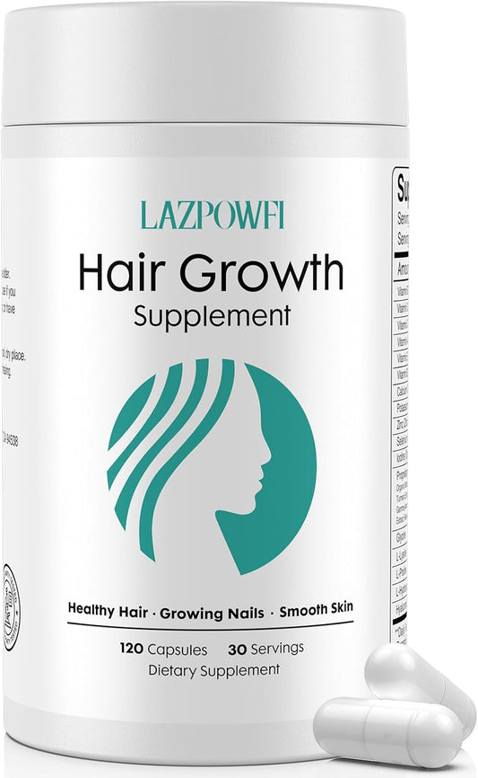 Lazpowfi Hair Growth Products, Biotin 10000mcg, 30-in-1 with Vitamin A, B3, C, D, E, Calcium, Hair Growth Supplement, Supports Hair & Nails Natural Growth Vitamins, for Women & Men - 30 Servings