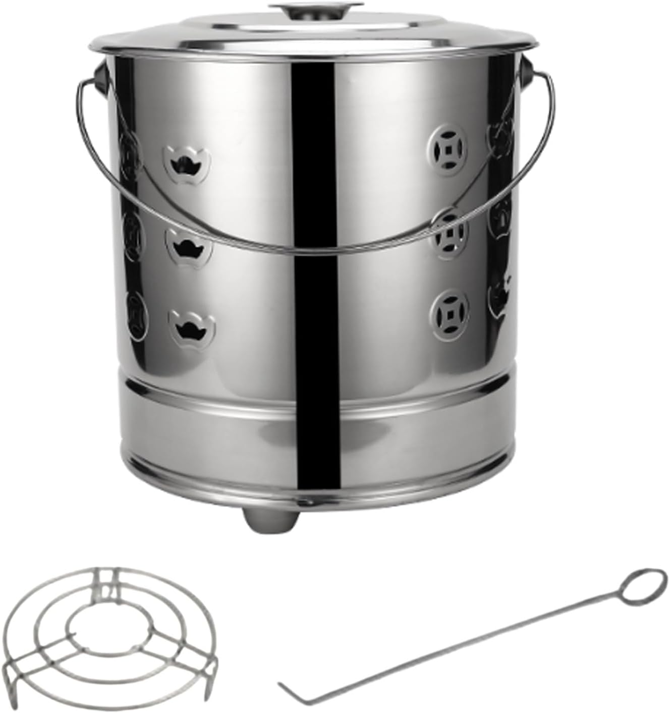 Burn Barrels for Outside for Burning Trash, Burn Barrel with Handle ＆ Fire Hook, Burn Cage for Leaves Paper Wood, Stainless Steel, Heat Resistant