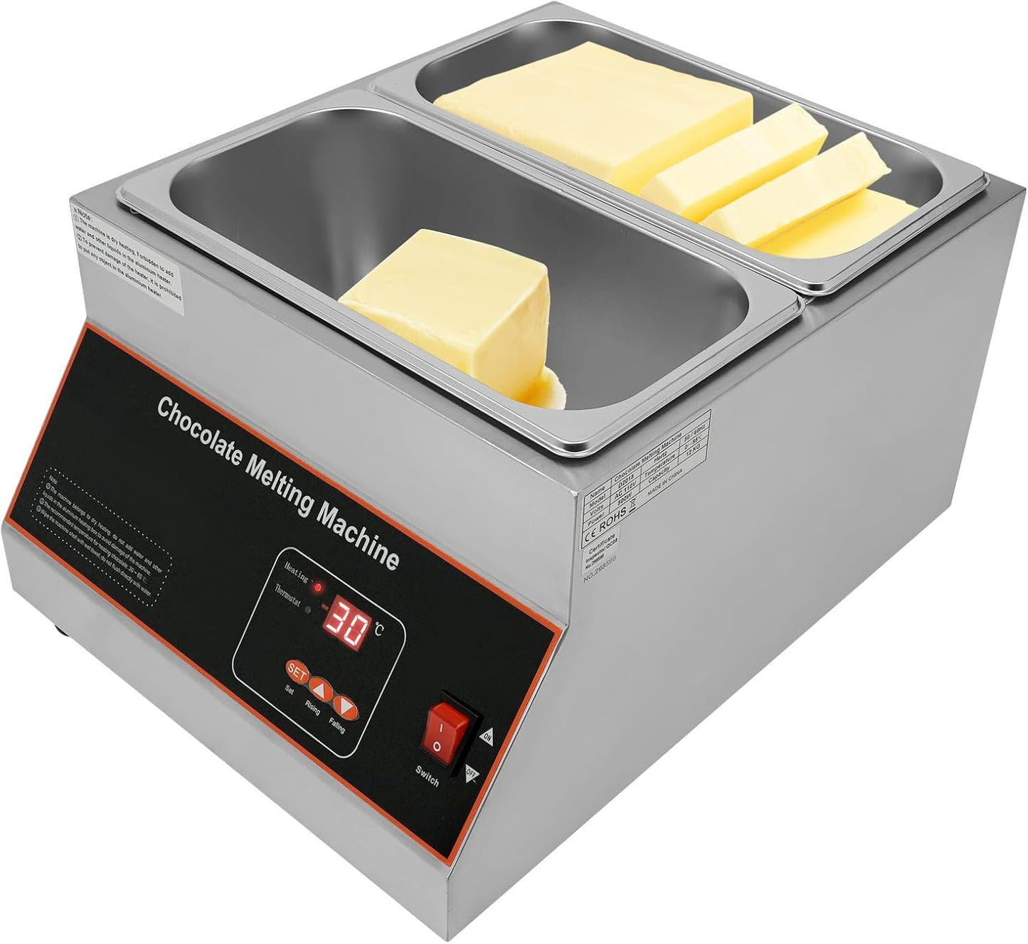 Chocolate Tempering Machine,Chocolate Melting Pot,Commercial Electric Melting Machine,Stainless Steel Food Warmer with Lid for Catering Restaurant (2 Pots)