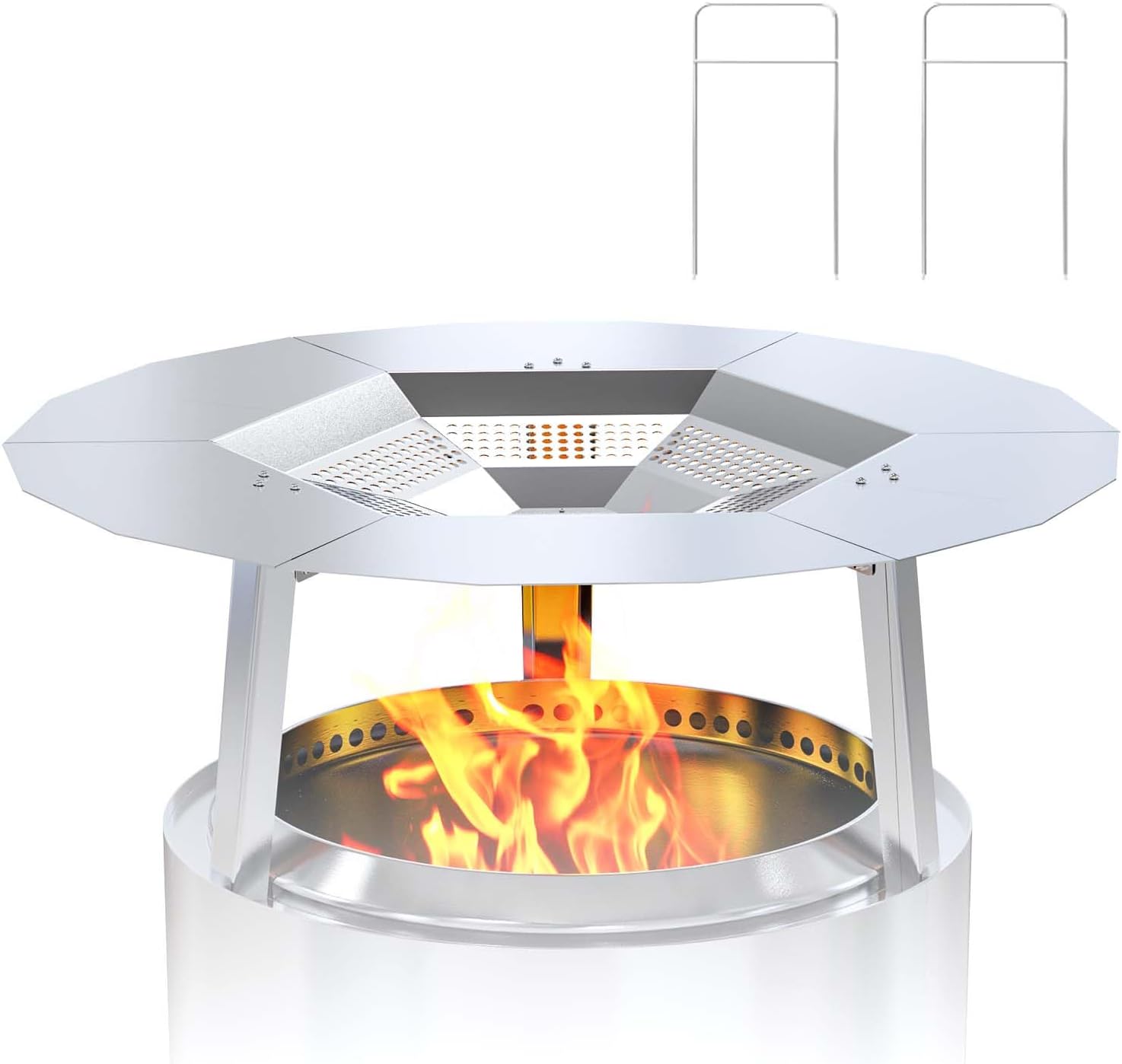 LS'BABQ One-Piece Heat Deflector for Solo Stove Yukon 27", Stainless Steel Heat Diffuser Accessories for Yukon Fire Pit with 3 Leg, for Most 27 inches Outdoor\/Indoor Backyard Camping Fire Pit Stove