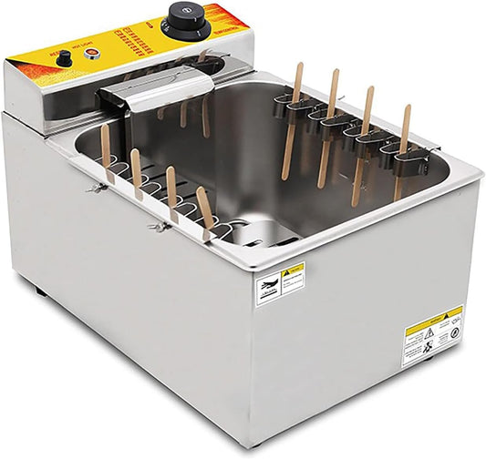 1900W 12L Automatic Cheese Hot dog Sausage Grill Stove Sticks Fryer, Countertop Stainless Steel Commercial Kitchen Fat Fryer, 8pcs Sausage Frying Equipment