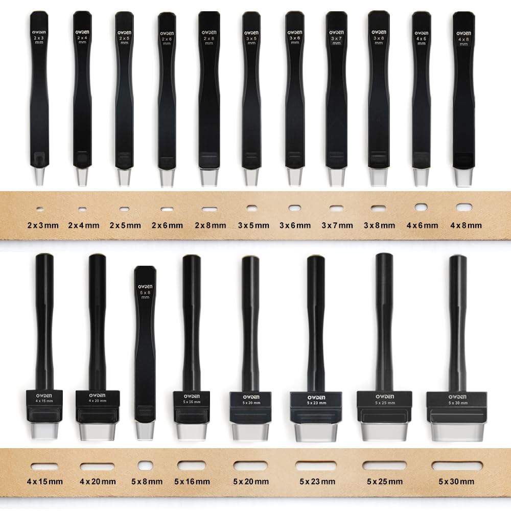 Owden Professional 20 Pieces Oblong Punch Set,Leather Oval Punch Set,Leather Working Tools,19 Sizes with a Nylon Pad.