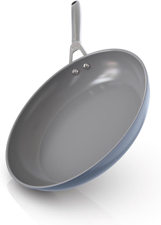 Ninja Ceramic Pro 12" Fry Pan, Non-Stick Pan, Nontoxic, PTFE Free, Ceramic Coated, Stainless Steel Handle, Stove and Oven Safe to 550°F, All Stovetops & Induction Compatible, Midnight Blue, CW30030MM