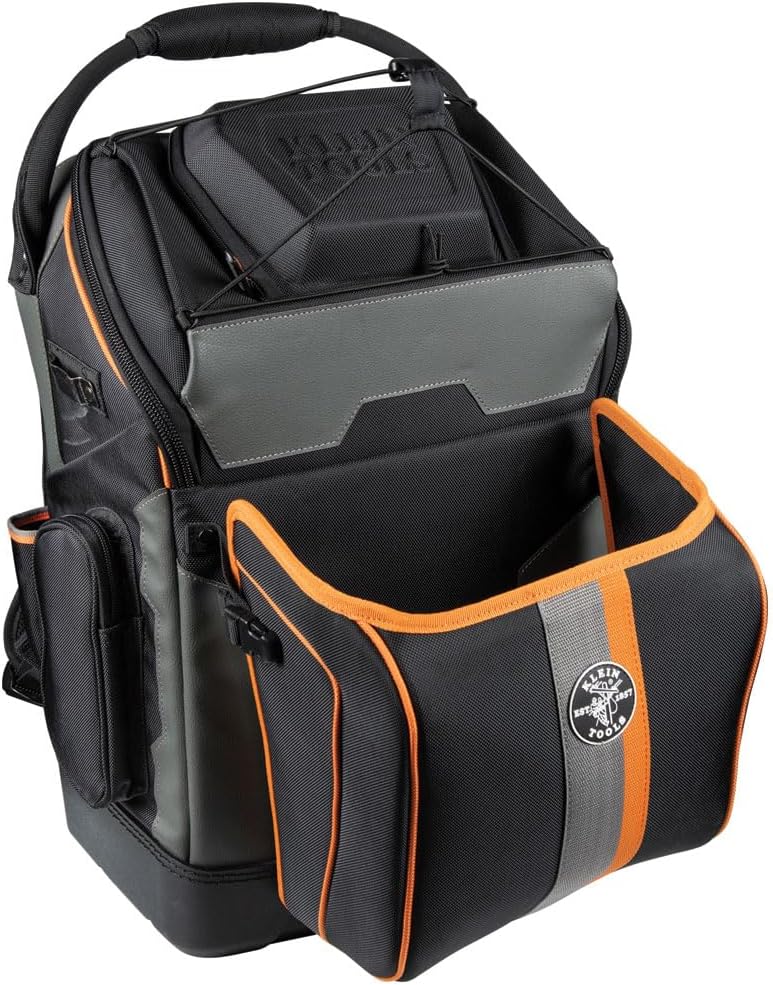 Klein Tools 55665 Ironworker and Welder Backpack, Fire Resistant Exterior, 27 Pockets, Hold Welding Helmet, Hard Hat, 36-Inch Connecting Bar