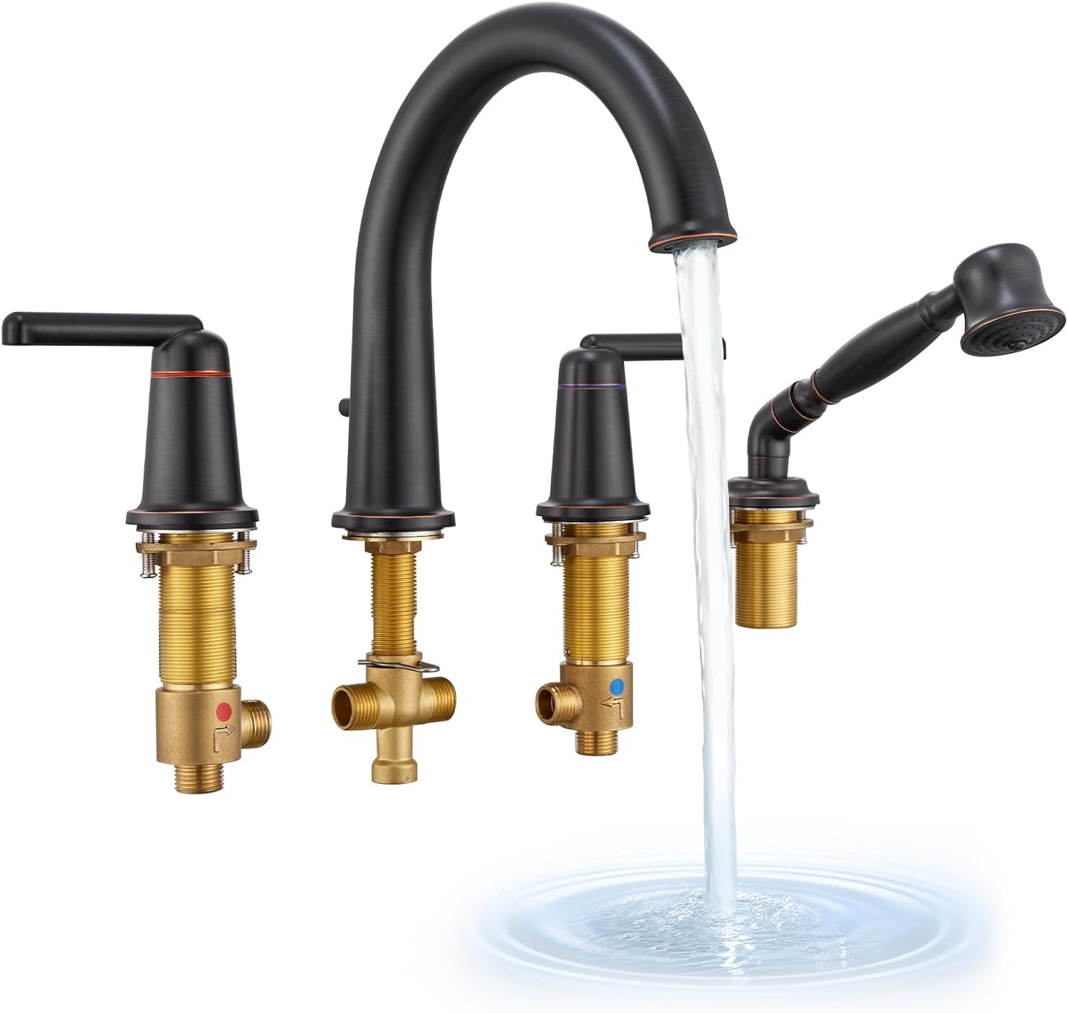 Roman Tub Faucet Set with Hand Shower, KRUZOO Bathtub Faucet Set Trim Kit with Rough-in Valve, Deck Mount Widespread 4 Hole Brass Tub Filler, KZ-9608ORB, Oil Rubbed Bronze