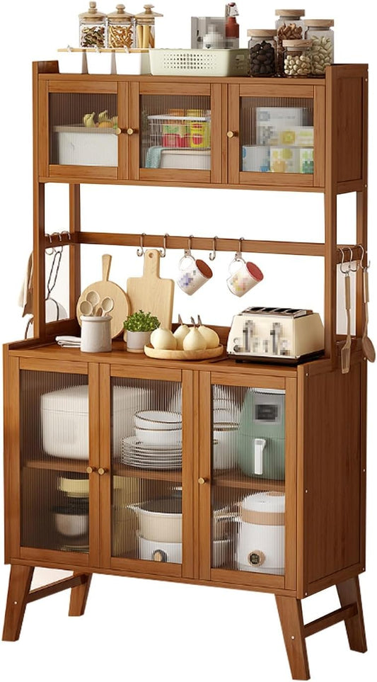 Kitchen Storage Rack，Kitchen Appliance Storage，multi-layer space, spacious countertop, transparent door design, stable structure, suitable for various scenarios(93*31*162cm\/36.6in*12.2in*63.8in)