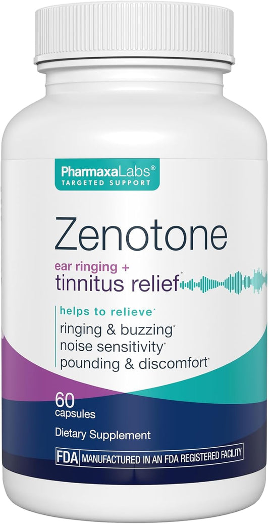 Zenotone Tinnitus Relief Supplement - Auditory & Ear Health Support - Promotes Clear Sound - Aids in Reducing Ringing - Juniper & Hawthorn Berry, Garlic, Hibiscus, Vitamin C B-3, 6 & 12 (60 Capsules)