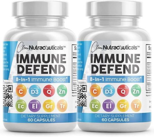 Immune Defense Support Supplement 8 in 1 w\/ Zinc 50mg Quercetin, Vit C 1000mg, Vitamin D3 5000 IU, Elderberry, Turmeric Curcumin, Ginger, Echinacea - Immunity System Booster Adults Vegan - 60Ct (2)